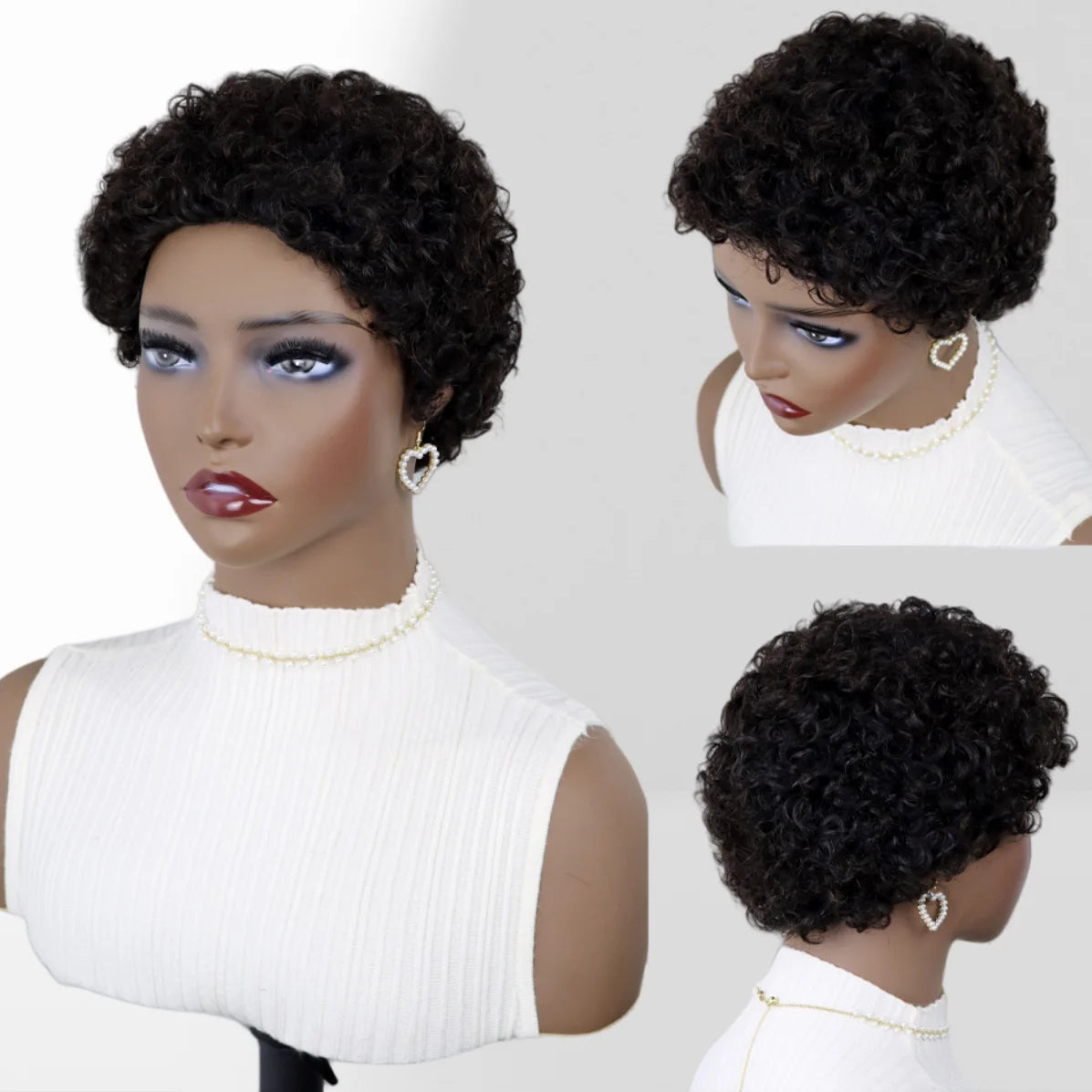 Short Curly Human Hair Full Machine Made Wigs Kinky Curly Wigs for Daily Use