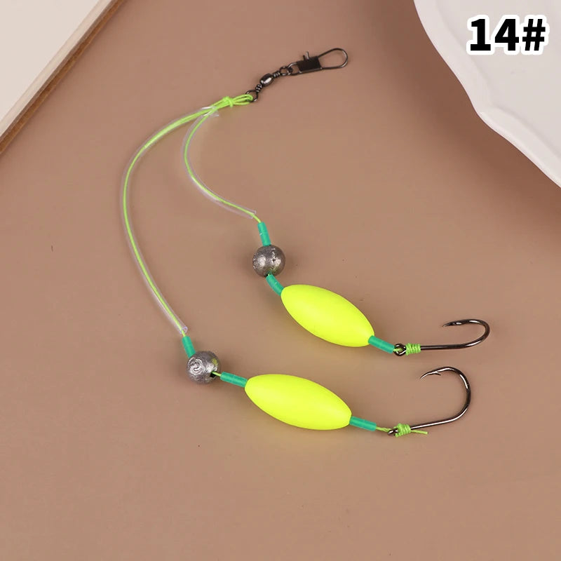 1 unidad de 2 anzuelos, aparejos de pesca con sedal, anzuelo Iseni con rebaba, anzuelo para carpa listo para usar, tamaño 3#-14#, aparejos de pesca para carpa, señuelo de pesca