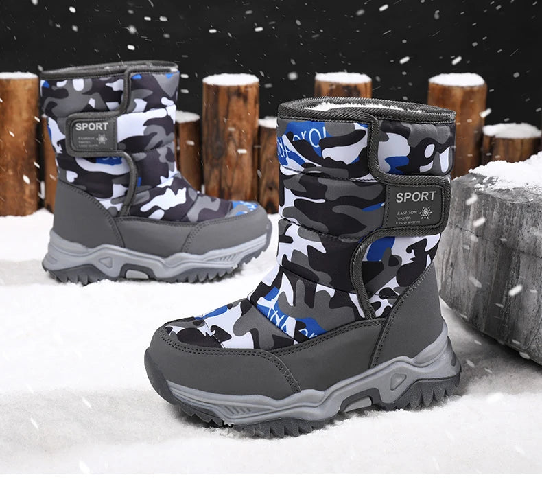 Winter Children Shoes Plush Waterproof Fabric Non-Slip Girl Shoes Rubber Sole Snow Boots Fashion Warm Outdoor Boots