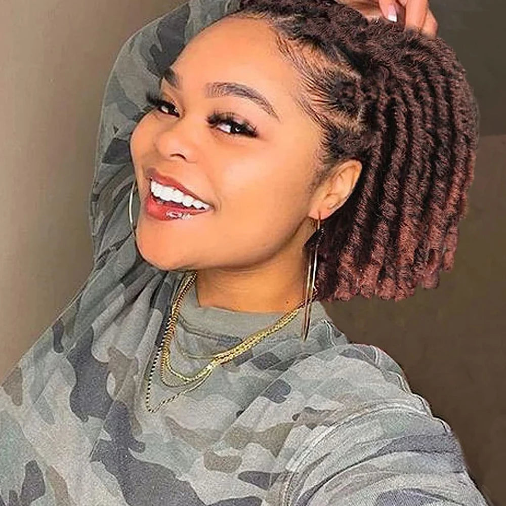 Perruque courte synthétique afro bouclée avec cordon de serrage, queue de cheval, dreadlocks, crochet, tressée, extension de cheveux à clipser pour femmes noires