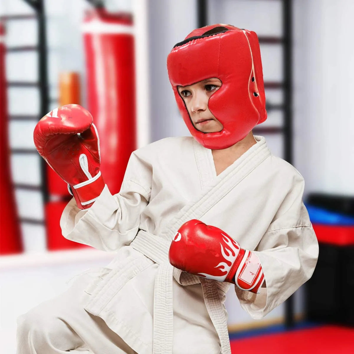 Gants de boxe de sécurité MMA pour adultes et enfants, casque, protection de la tête, gants en cuir PU, entraînement de boxe pour enfants, kickboxing, cible de boxe