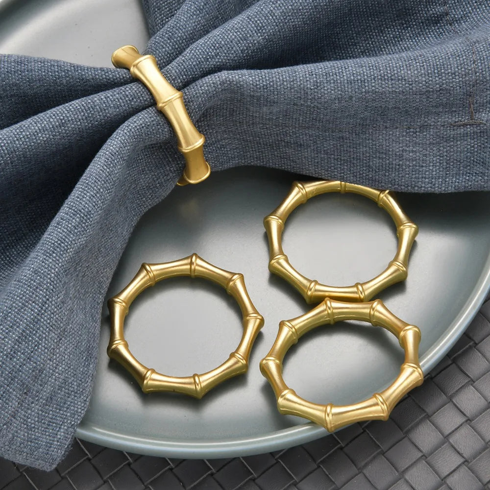 Servilleteros Anillos de Metal Dorado con Diseño de Bambú para Fiestas, Versátiles, para Bodas, Cenas y Decoración de Mesa