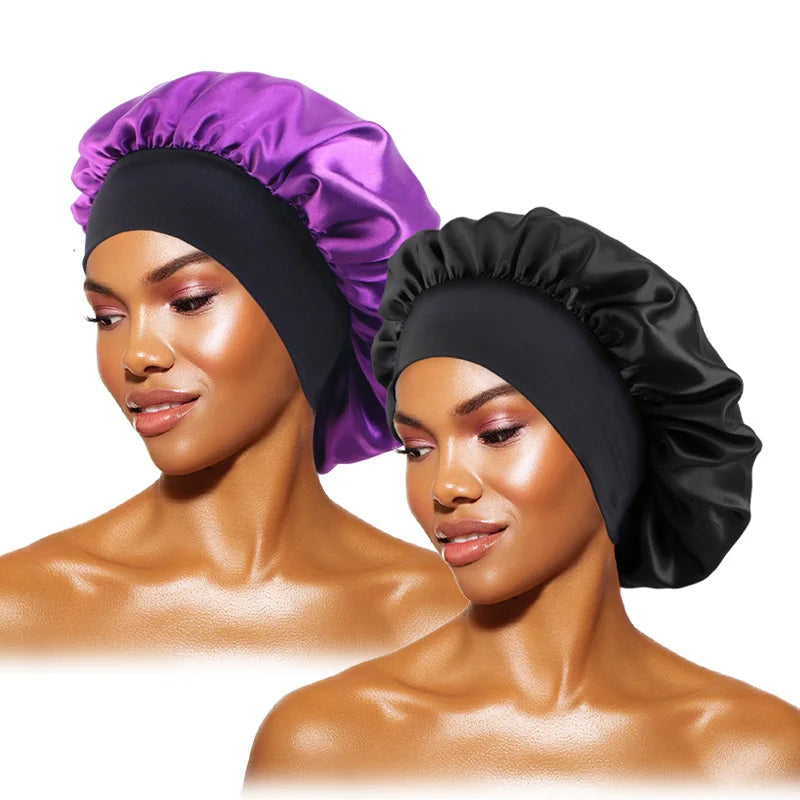 Gorros de satén lisos para mujer, con ala ancha, para dormir, bañarse, gorro unisex, con banda elástica, para el cuidado del cabello