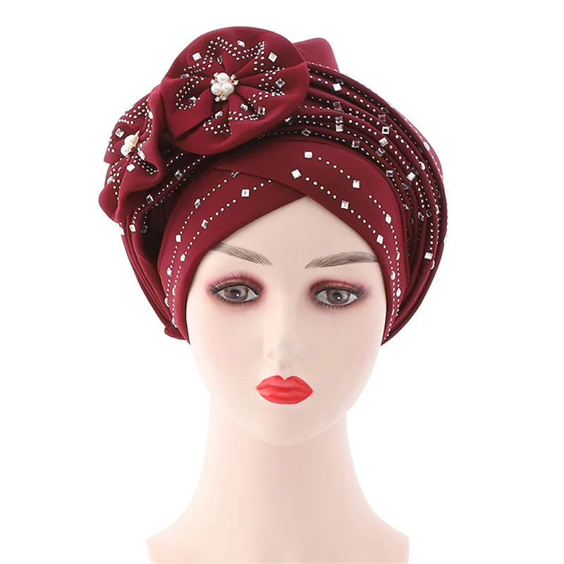 Luxury Diamonds African Autogele Already Made Headtie Female Head Wraps Lady Turnban Cap Wedding Party Headpiece