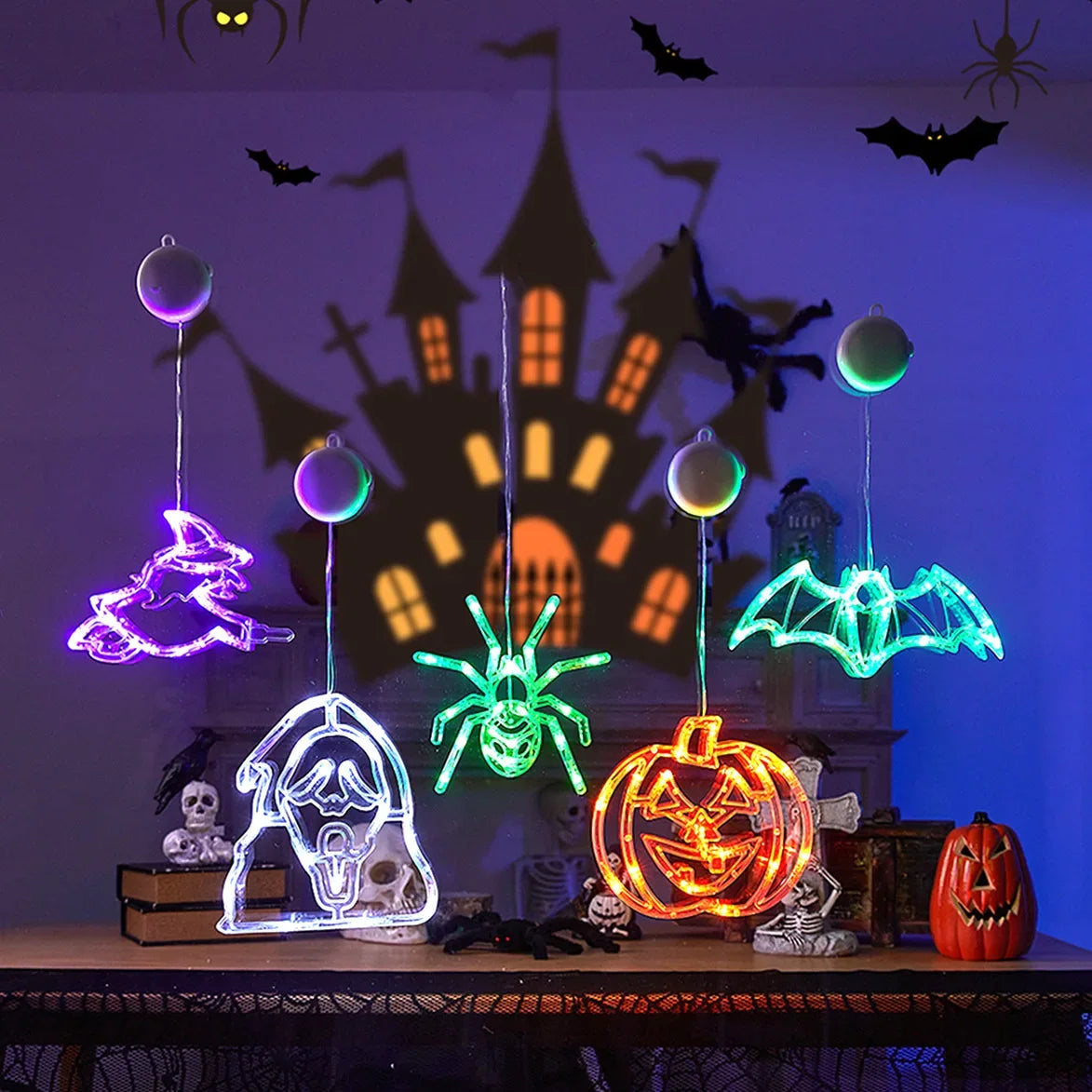 Halloween Led String Lights Ghost Pumpkin Spider Hat Modeling Lamp with Suction Cup Festival Party Halloween Decoration New