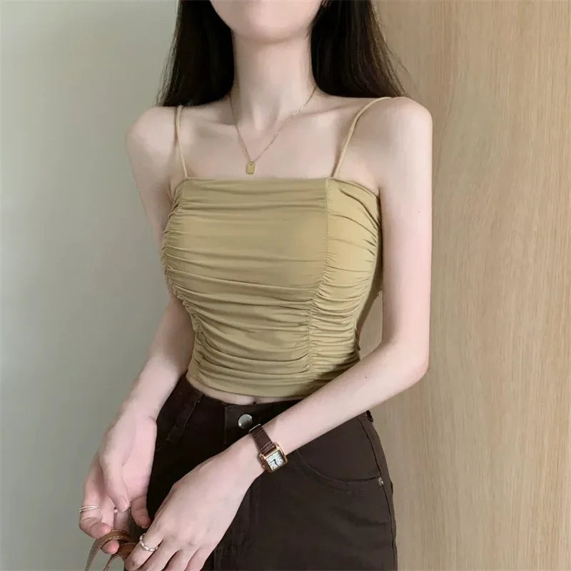 Camisetas sin mangas para mujer, tops sexys, tops de tubo para niñas con tirantes, camisola blanca para mujer, sujetadores acolchados, ropa de mujer, corsé.