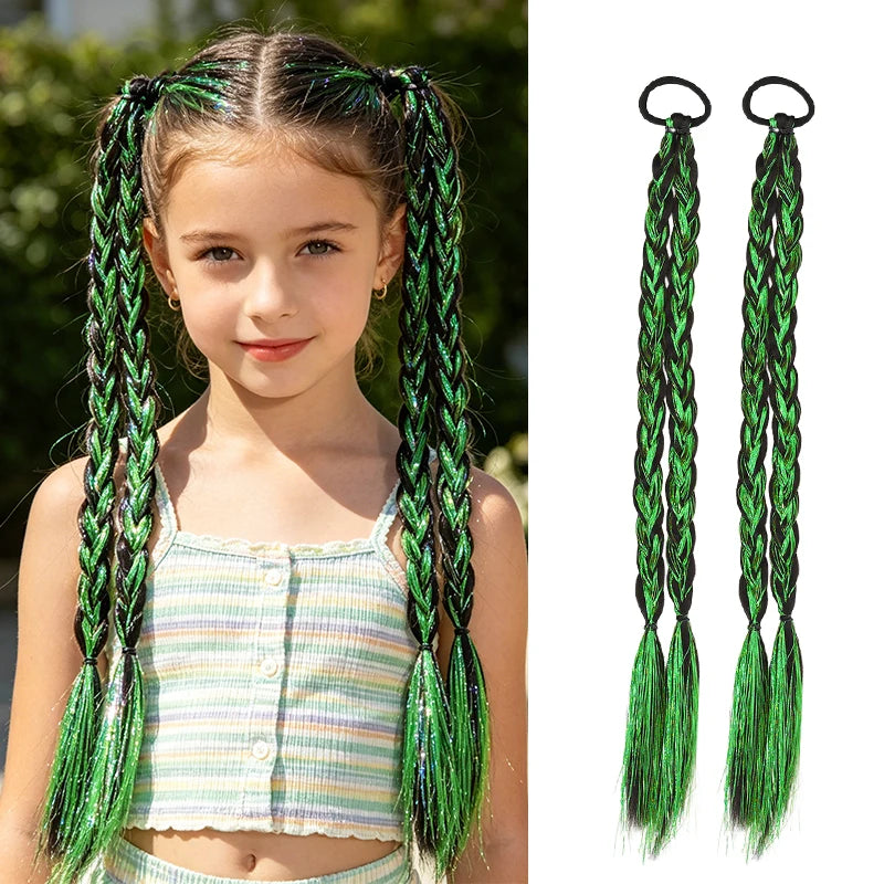 Trenza Postiza de Fibra Sintética con Mechas Láser de Moda para Niñas, Estilo Urbano, Uso Diario, Fiesta