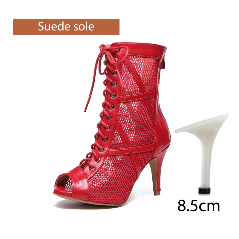 DKZSYIM Zapatos de baile latino para mujer, color rojo y negro, zapatos de jazz de salón de baile, tacones de 5-11 cm para mujer y hombre, para salsa y tango