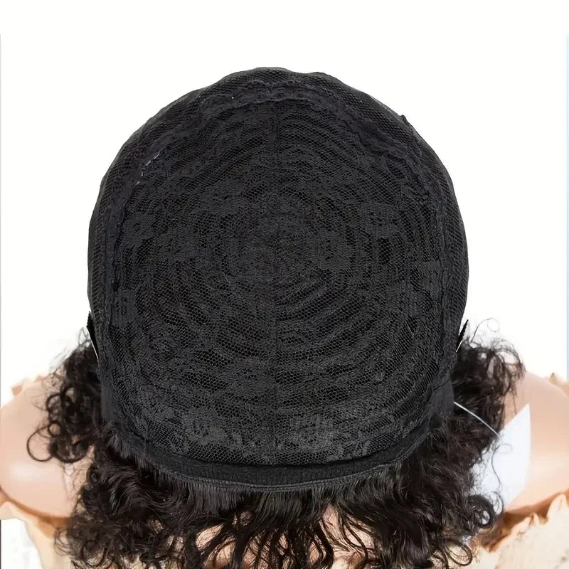 Perruque Cheveux Courts Pixie Coupe Cheveux Naturels=Perruques Cheveux Naturels pour Femmes Couleur Noire Entièrement Faite à la Machine