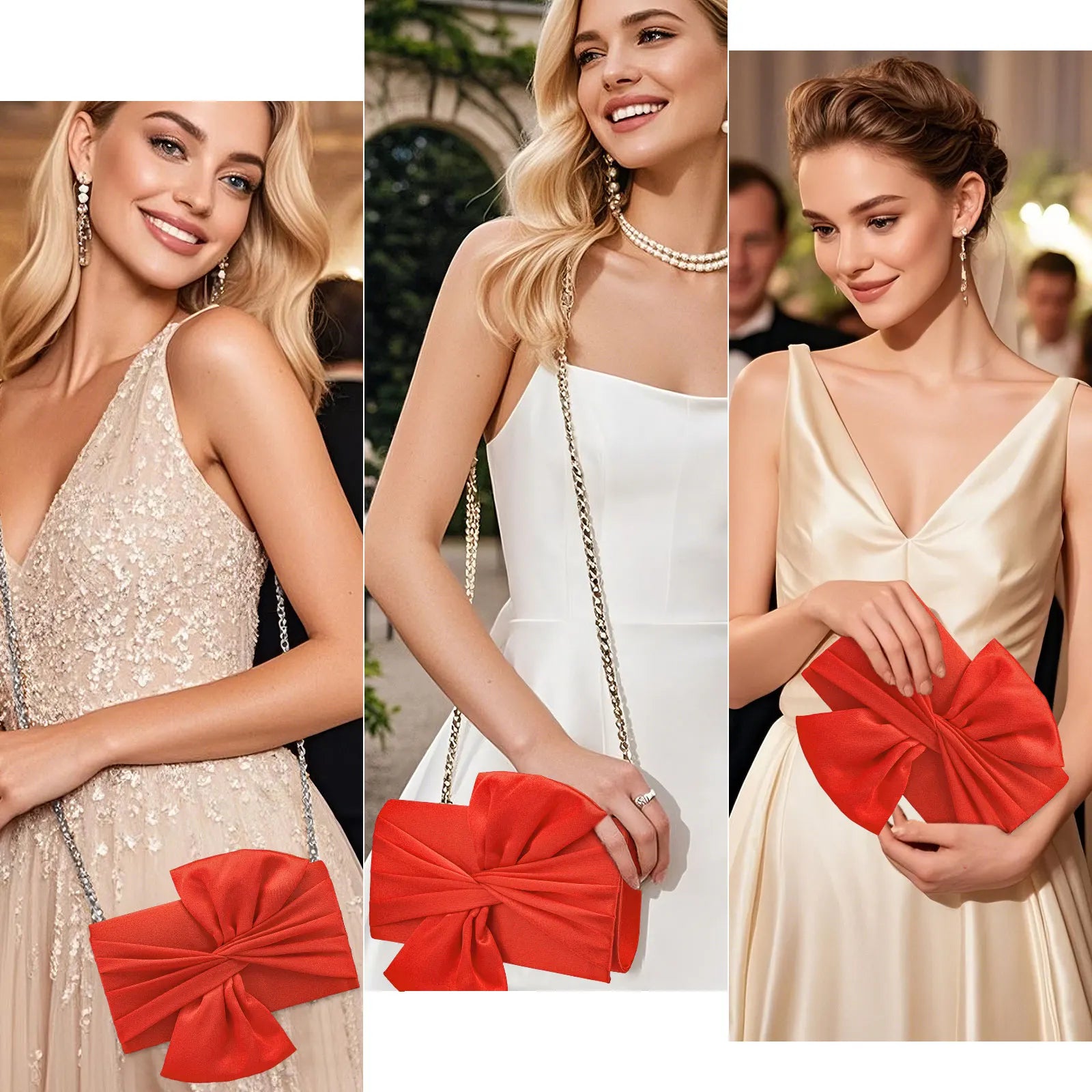 Ladies' pleated bow wallet, party wedding bag, ladies' hand-held bag, satin pleated handbag, ladies' exquisite flower bag