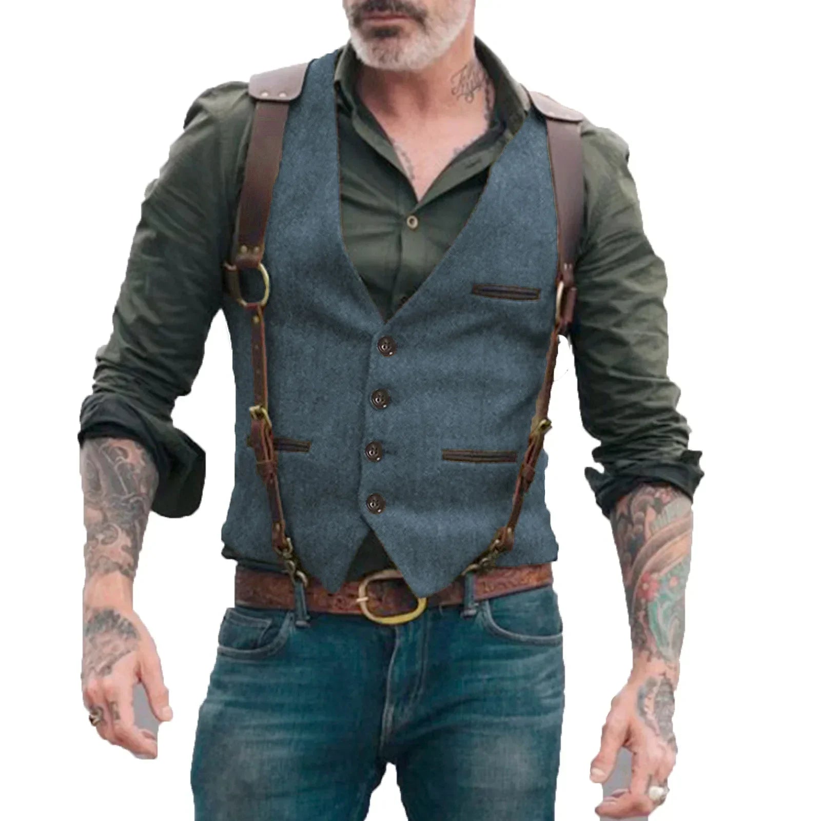 New Men's Business Suit Vests Solid V-Neck Formal Dress Vests Multi Pockets Casual Slim Sleeveless Jacket for Groosmen Wedding