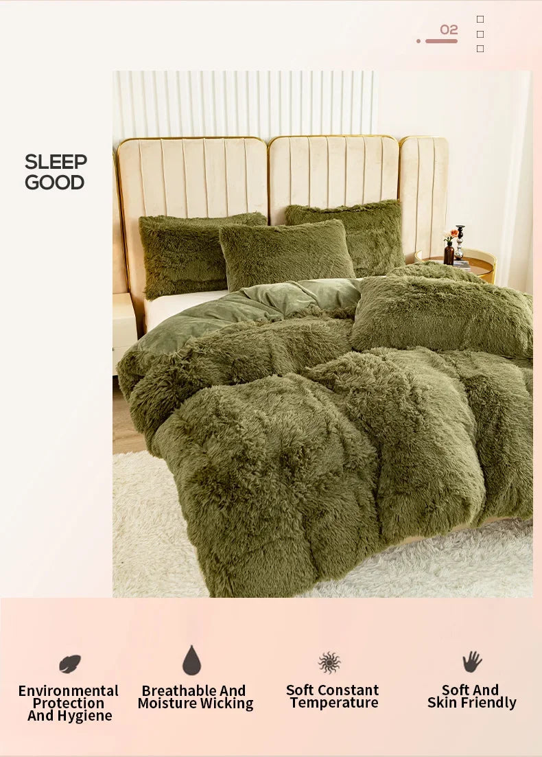 Juego de funda nórdica de felpa de lujo de 3/4 piezas – Ropa de cama cómoda y suave, perfecta para el confort del dormitorio, ideal para habitaciones de invitados y estética de dormitorios universitarios.
