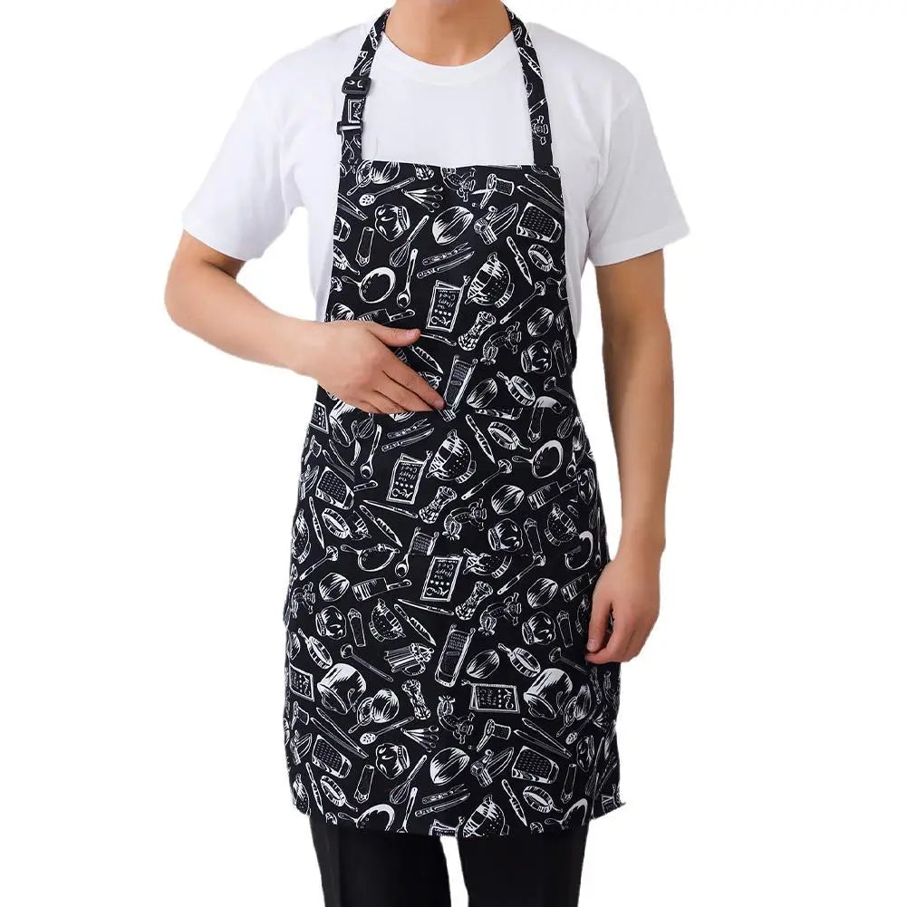 Delantal de cocina delantal de cocinero con cuello halter con 2 bolsillos delantales sin mangas para catering para hombres y mujeres delantal de camarero para barbacoa con estampado