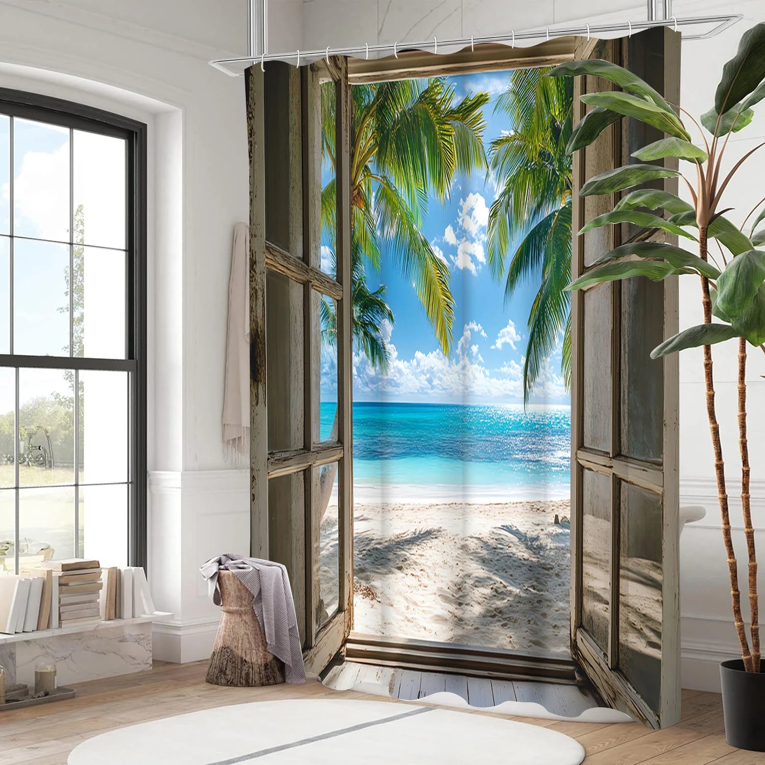 Strandlandskap Badeforheng Baderomsdusjforheng Vanntett Med 12 Kroker Hjemmedekor Gratis Frakt