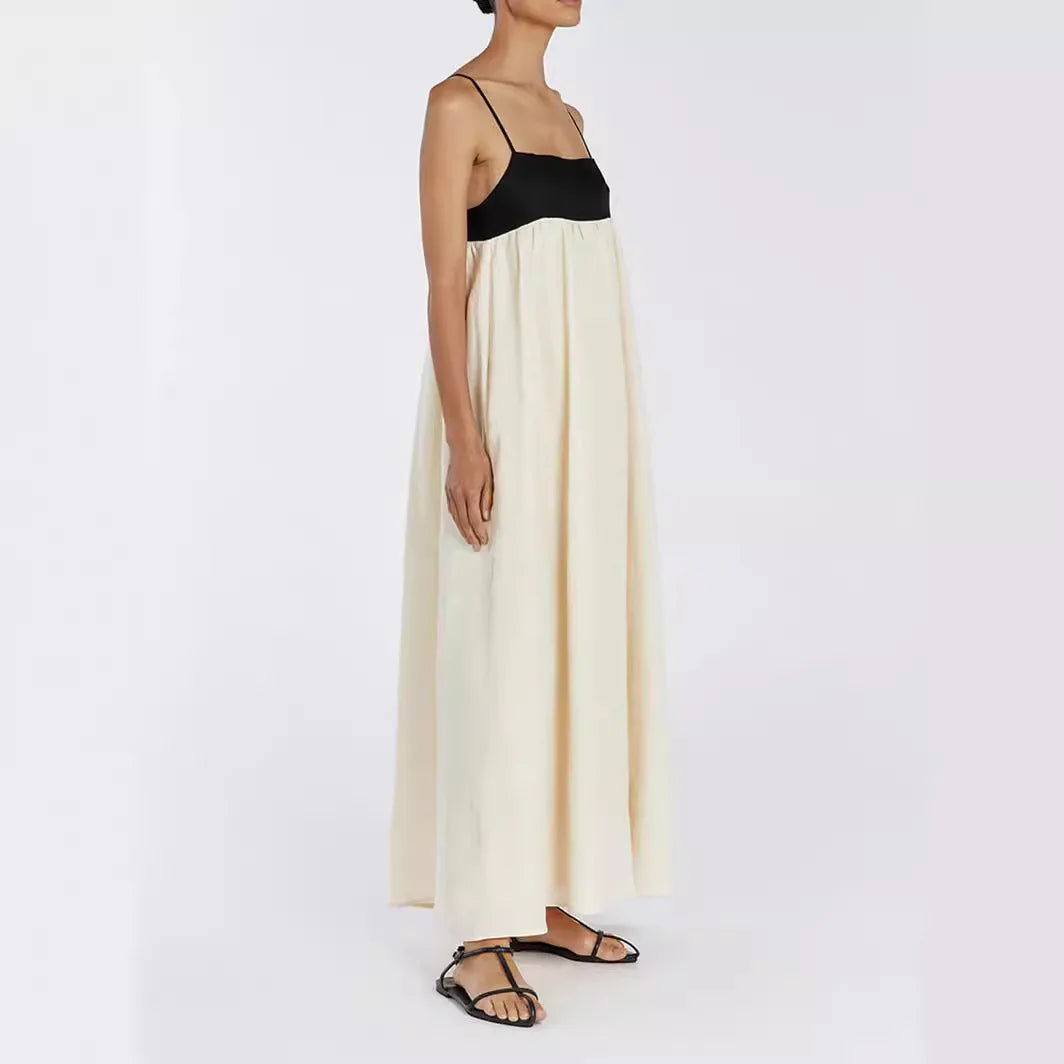 Vestido largo de verano para mujer, de algodón, sexy, holgado, beige, con tirantes finos, sin mangas, hasta los tobillos, elegante, clásico, para mujer