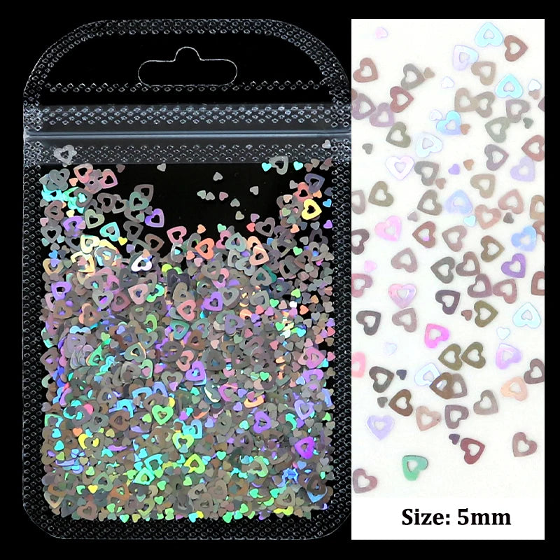 2g Holographic Nail Art Glitter Shiny Sweet Love Red Heart Flakes Sequins 3D Nail Paillette Manicure Valentine's Day Decorations