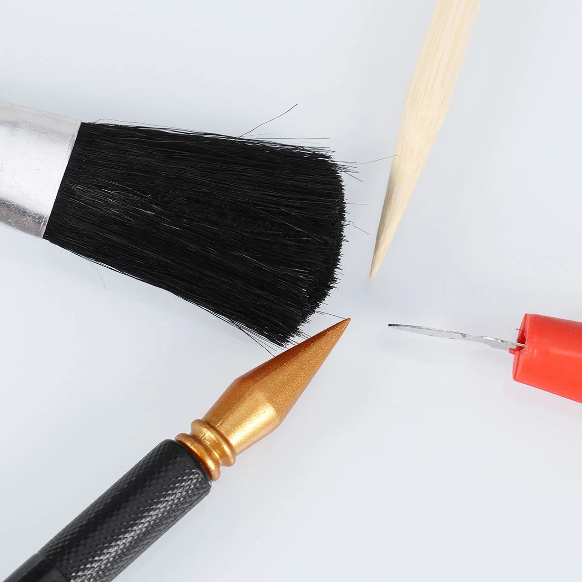 4 piezas kit de herramientas para rascar, pluma de madera, pincel, cuchillo, palo, suministros de manualidades, instrumentos de arte, herramientas de enseñanza creativas
