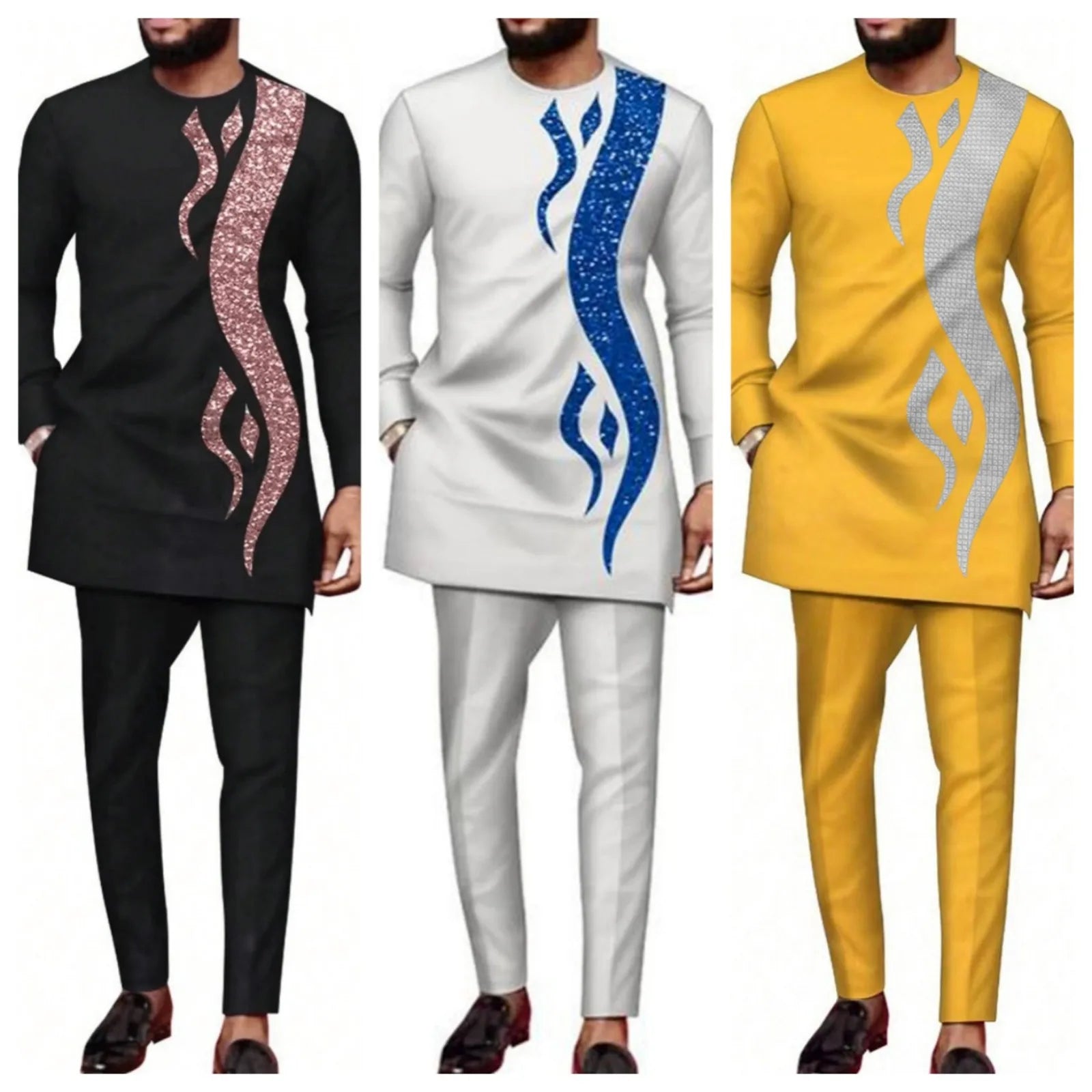 Dashiki African Clothes for Men Summer Autumn African Long Sleeve O-neck Top Long Pant Matching Sets African Clothing Outfits
