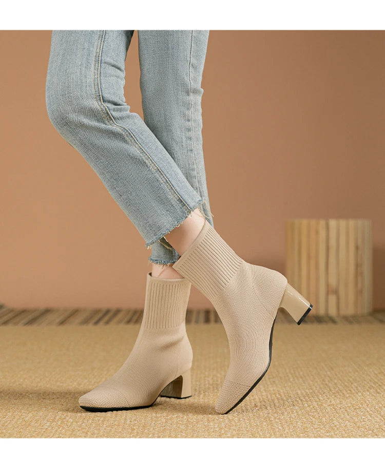 Botas de mujer, nueva moda, punta fina, tejido suave, informales, cómodas (altura del tacón 4.5 cm)