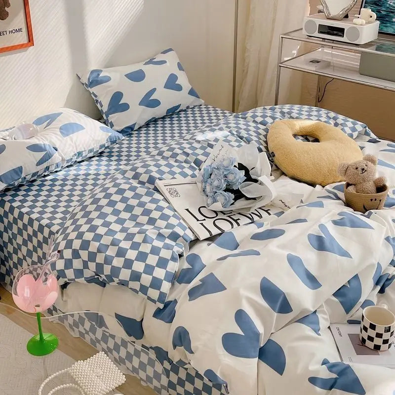 Juego de ropa de cama Kawaii para niños y adultos, sábana encimera, funda de edredón, funda de almohada, tamaño individual, doble, completo, ropa de cama floral de cerezo, textil para el hogar