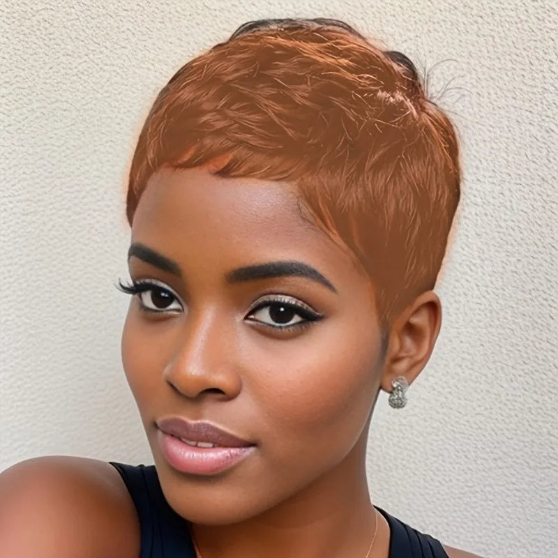 99J Pixie Cut Ekte Hårparykk – Kort Rett Lagdelt Remy Parykk