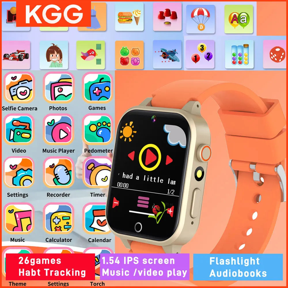 Kids Smart Watch 26 Games Touch Screen Camera Pedometer Video Music MP3 Alarm Clock Audiobooks Habit Track Children Toys Gifts
