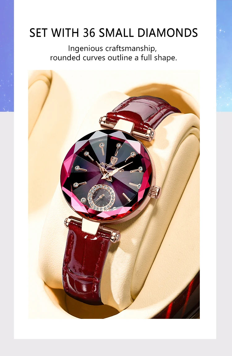 POEDAGAR Relojes de mujer, moda, esfera de diamante, cuero, cuarzo, marca superior de lujo, resistente al agua, reloj de pulsera para mujer, regalo para novia