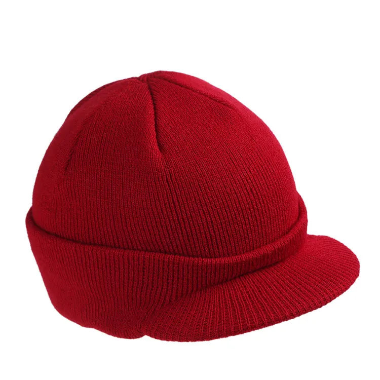 Gorro Holgado de Punto de Invierno para Hombre y Mujer, Gorro Grande a la Moda con Visera Estilo Militar, Gorro de Lana Cálido, Gorro de Esquí de Pato de Otoño, de Punto