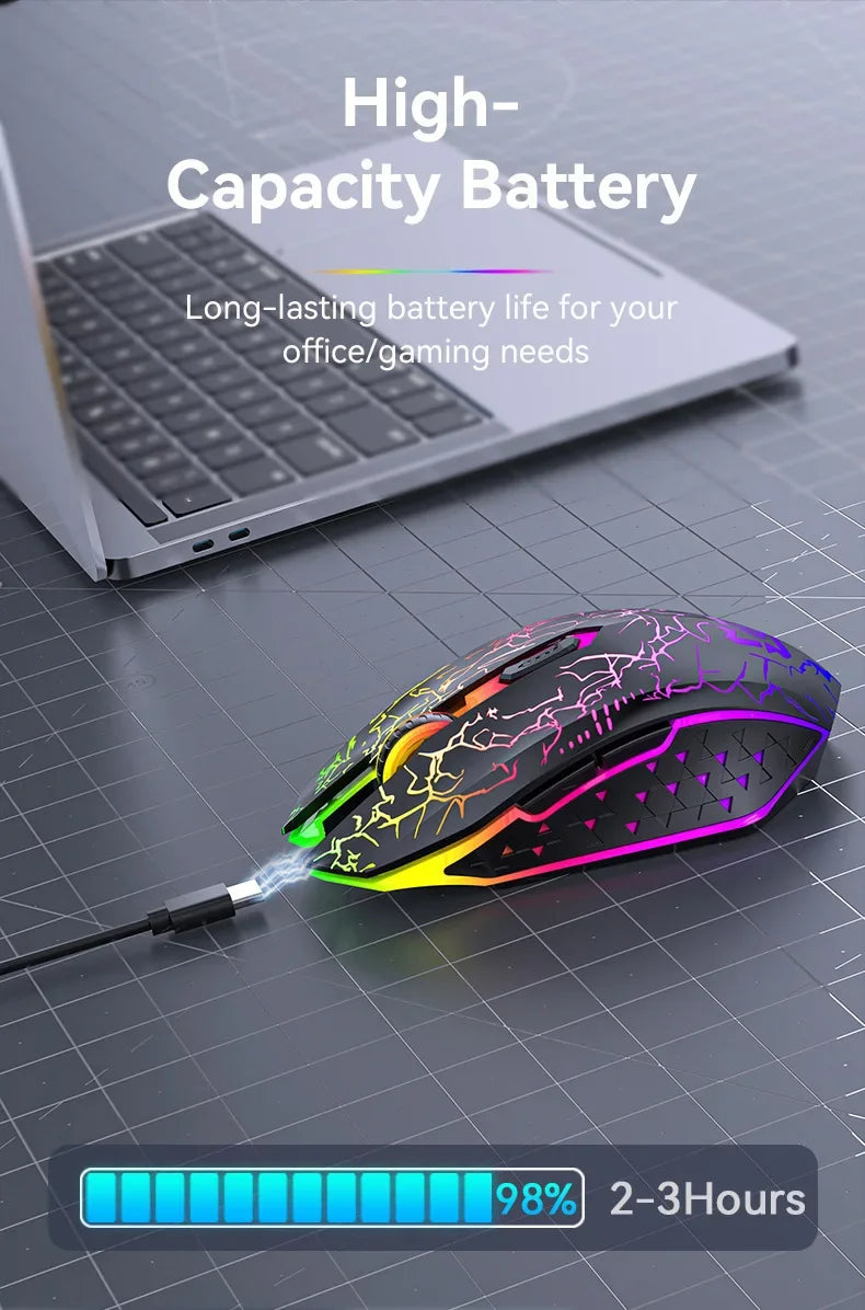 Ratón inalámbrico Bluetooth 5.2, ratón RGB para juegos, ratón silencioso, ratón recargable, ratón de 800-1200-1600 DPI, ratones para PC portátil Macbook