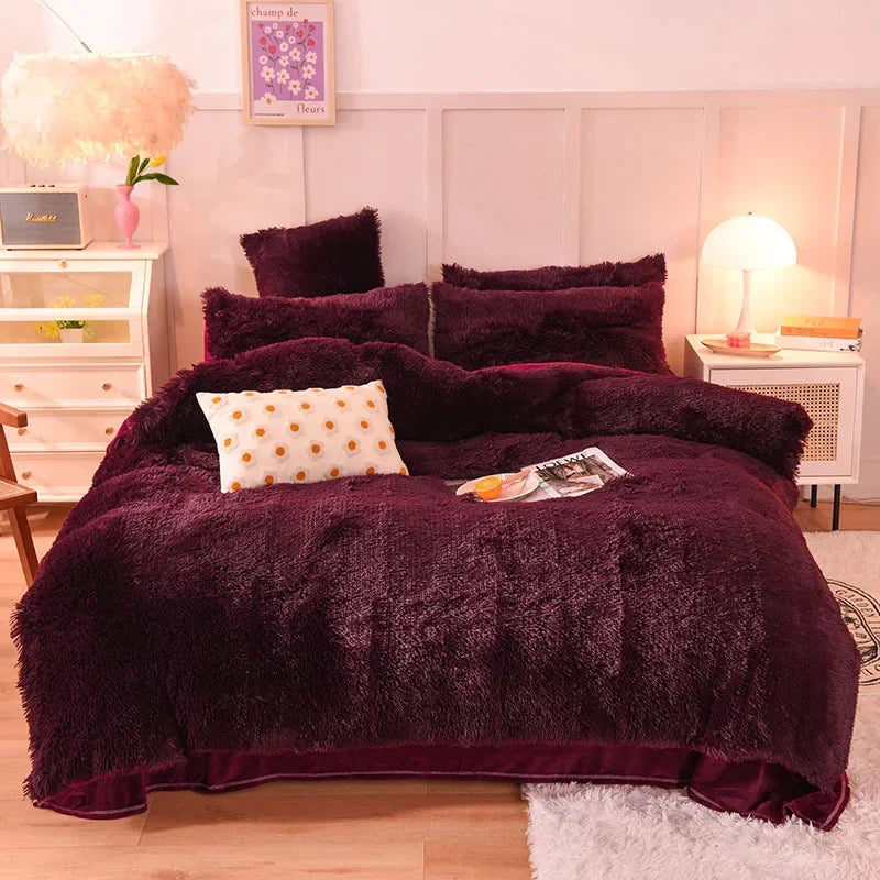 Juego de funda nórdica de felpa de lujo de 3/4 piezas – Ropa de cama cómoda y suave, perfecta para el confort del dormitorio, ideal para habitaciones de invitados y estética de dormitorios universitarios.
