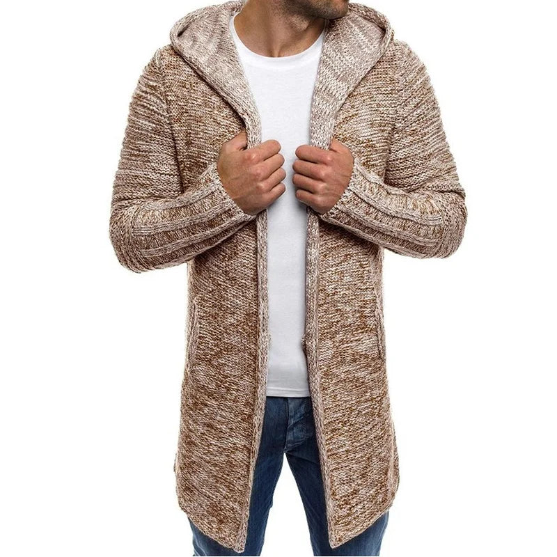 Chaquetas de hombre 2022 primavera otoño nuevo suéter casual para hombre copo de nieve con capucha cárdigan de punto medio largo abrigos de hombre