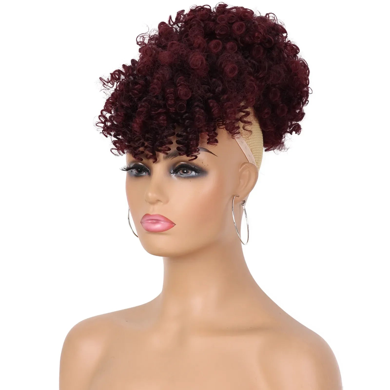 Synthetic Afro Puff Hair Bun Extensions Drawstring Ponytail With Bangs Short Kinky Curly Pineapple Clip in on Wrap Updo Ponytail