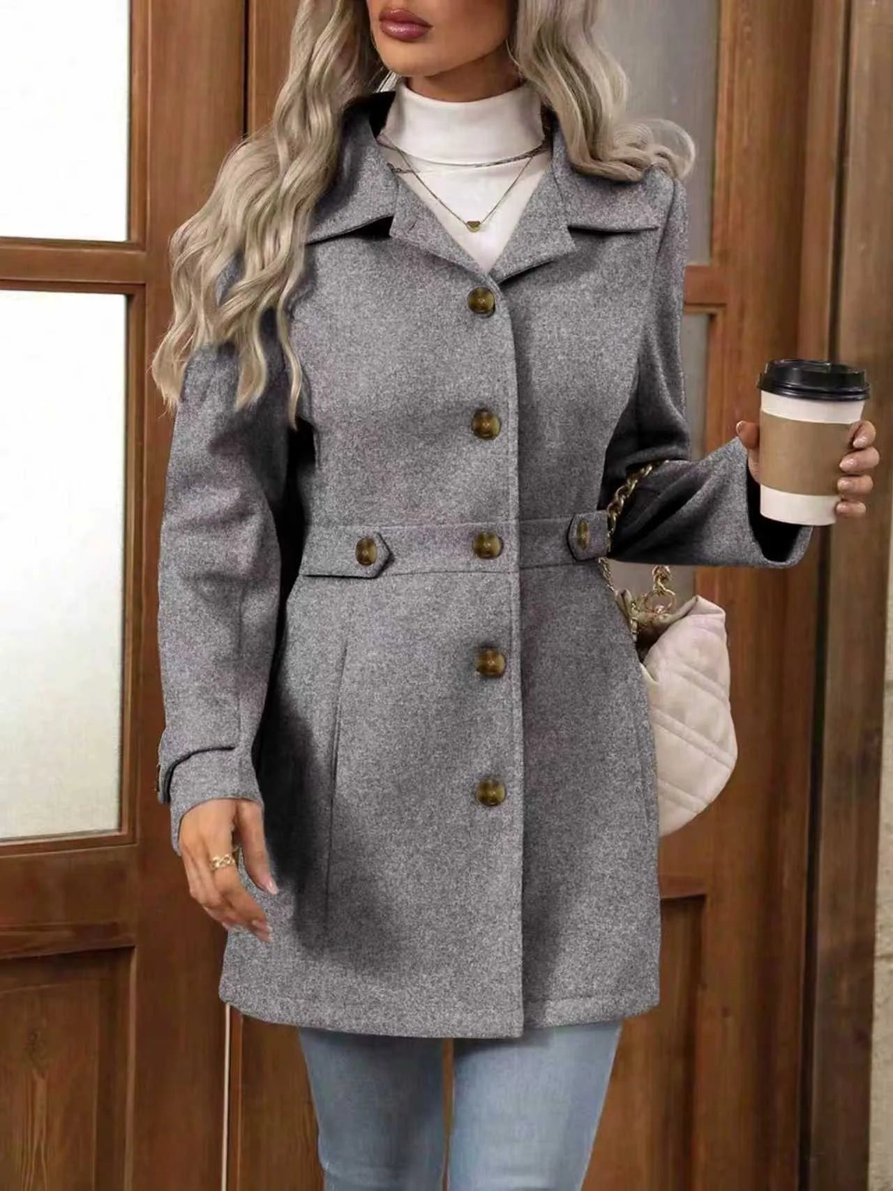 Slim-Fit Wool Lapel Coat