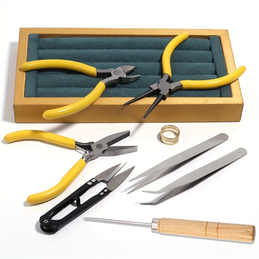 1 kit de suministros para hacer joyas con alicates para joyería, abridor de anillas, punzón, tijeras de hilo, manos de ayuda para reparación de joyas.