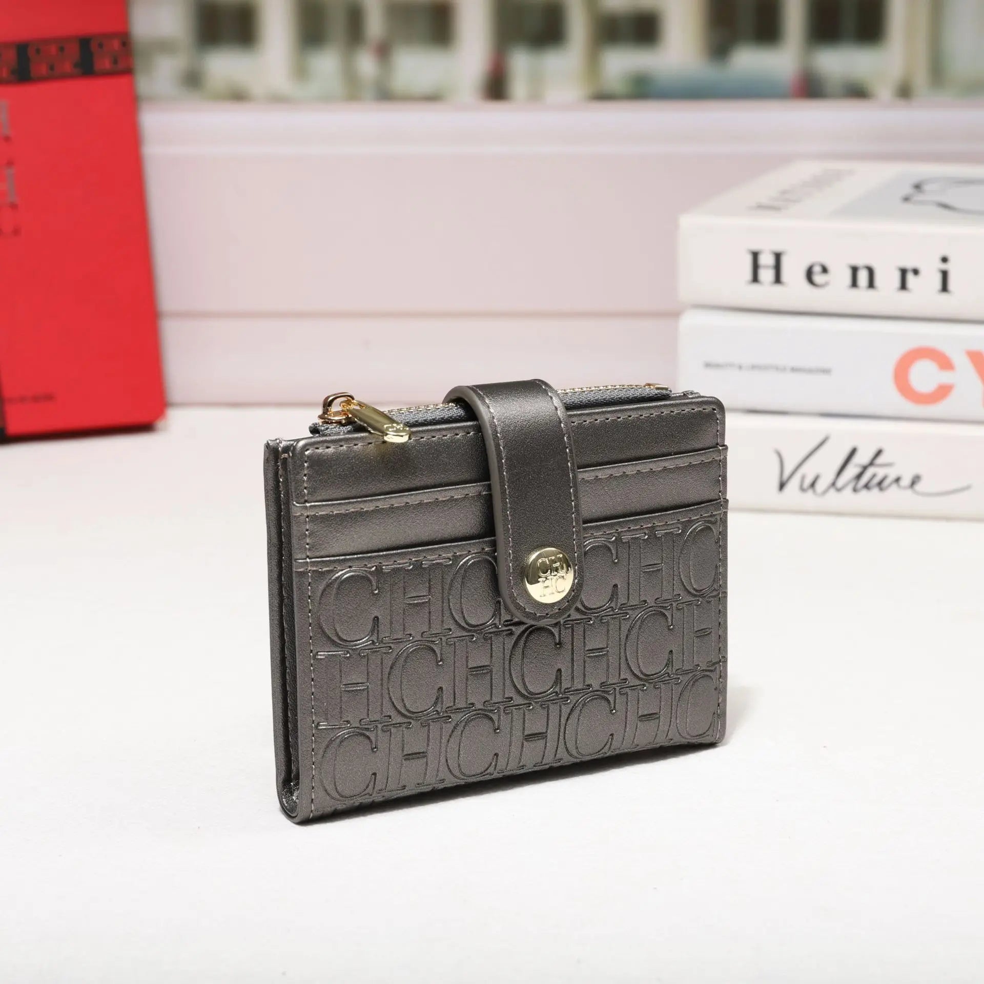 Cartera CH Luxury Classic plegable pequeña y ligera para mujer, cartera retro con estampado, mini tarjetero, monedero multifunción para tarjetas de identificación