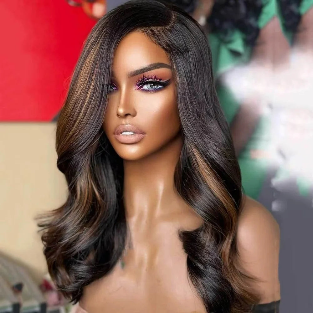 250 Density P1B30 Highlight Ombre Human Hair Wig 13x6 Transparent Lace Front Wig Colored Body Wave Black Brown For Women 38 Inch