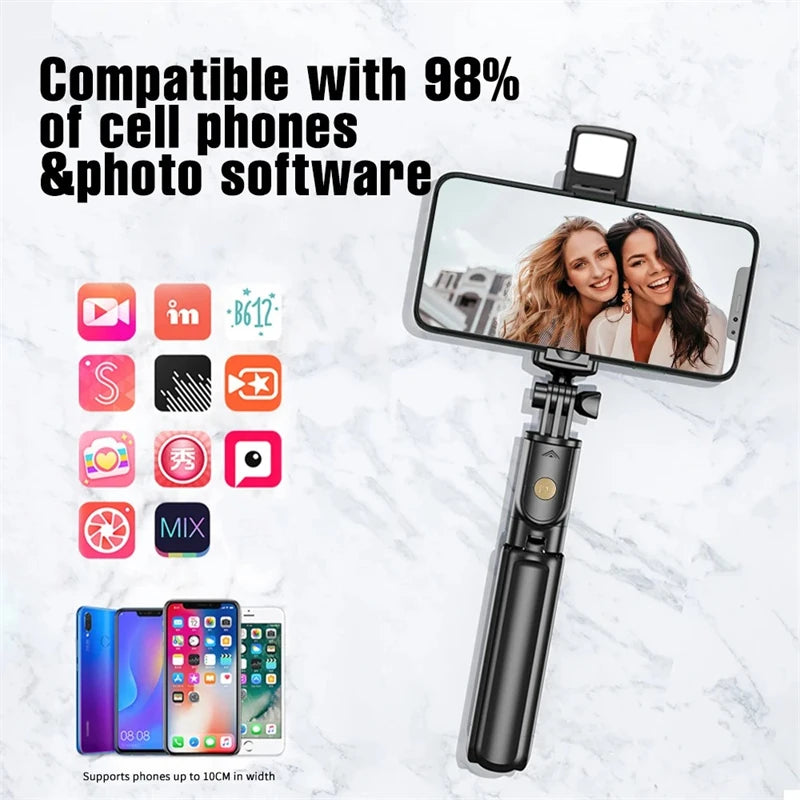 Selfiestang trådløst stativ med lys Bluetooth-fjernkontroll Uttrekkbart stativ for iPhone mobiltelefon Tiktok livestreaming