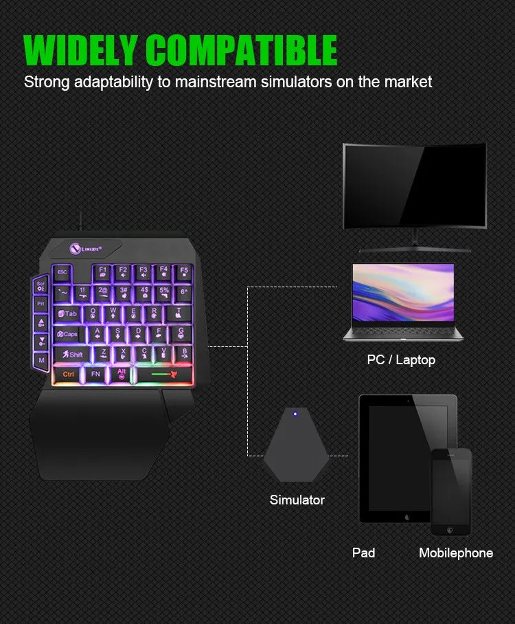 Teclado gaming de una mano y 35 teclas, mini teclado USB ultradelgado con retroiluminación para ordenador portátil, de sobremesa y smartphone