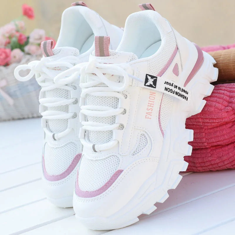 Women Sneakers Spring Autumn Lace-up Wedge Sneakers Women Breath Thick Bottom Lightweight Sports Shoes Comfortable Leisure Shoes