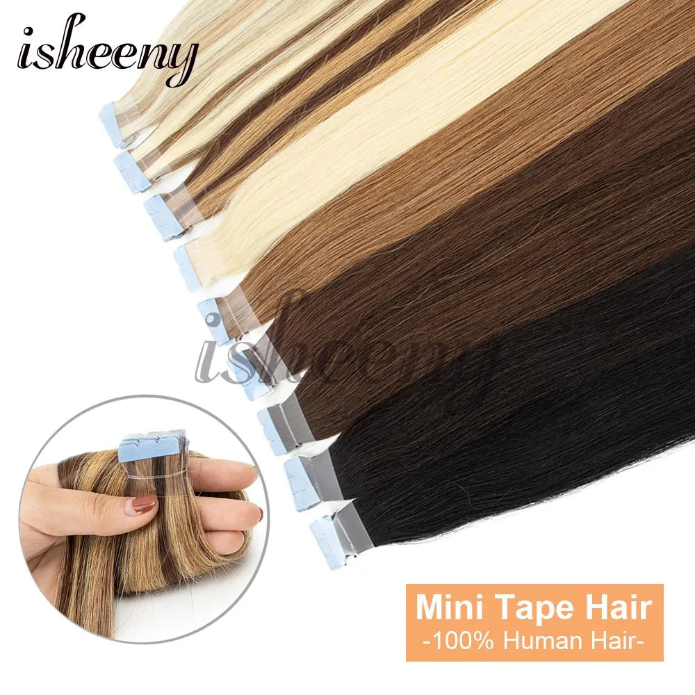 12-24'' Invisible Mini Tape in Human Hair Extensions Invisible Adhesive Seamless Tape in Hair Machine Remy Natural Straight Hair