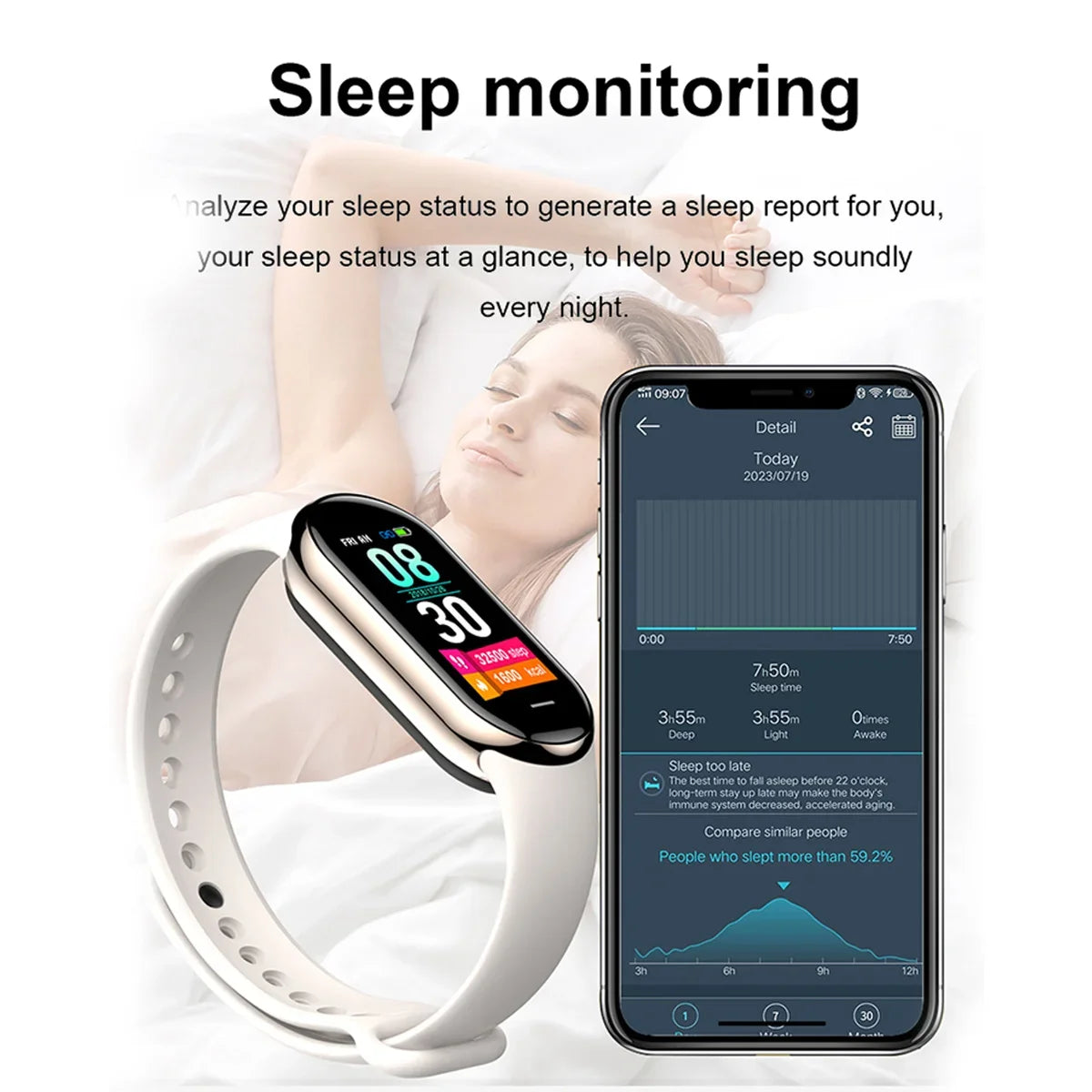 Pulsera inteligente multifunción con monitor de ritmo cardíaco, presión arterial, pasos, música, monitorización del sueño, reloj deportivo inteligente M8