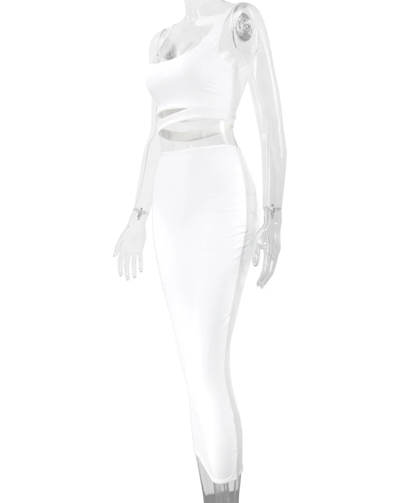 Conjuntos de faldas de verano para mujer, top corto sin tirantes con aberturas + conjuntos de falda ajustada elástica de cintura alta, trajes de dos piezas sexys para mujer a la moda