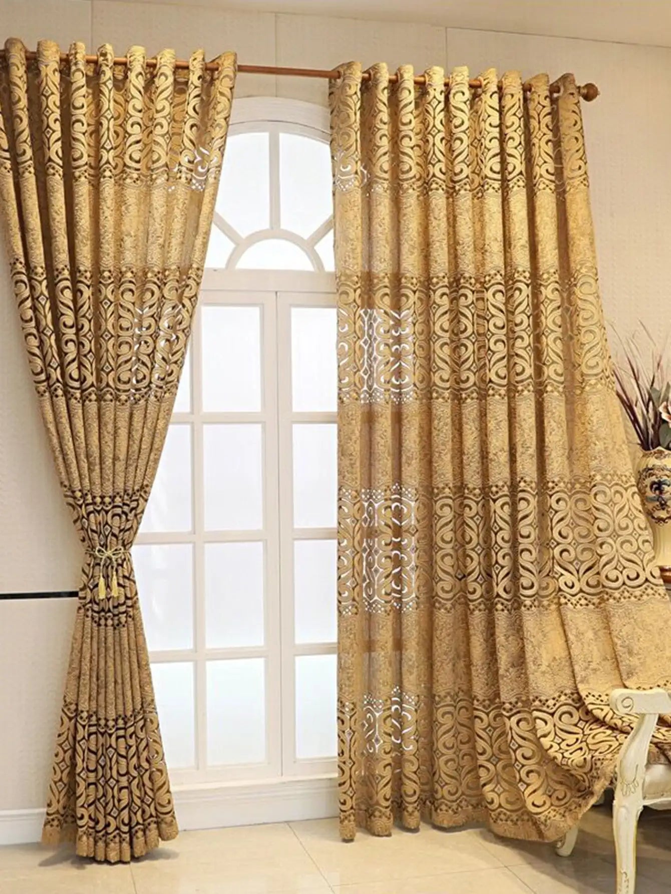 Golden Hollow Perforated Curtains