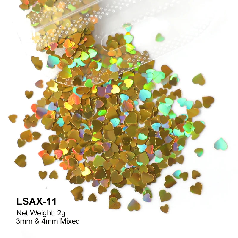2g Holographic Nail Art Glitter Shiny Sweet Love Red Heart Flakes Sequins 3D Nail Paillette Manicure Valentine's Day Decorations