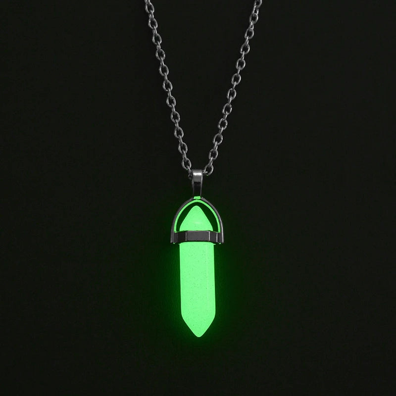 2Pcs/Set Luminous Hexagonal Column Heart Pendant Couple Magnetic Necklace Natural Stone Geometric Pendant Necklace Jewelry Gifts