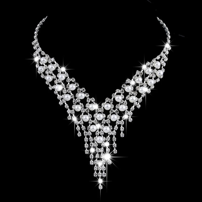 Conjunto de joyas de lujo con borlas de perlas y cristales – Elegante, brillante y perfecto para novias