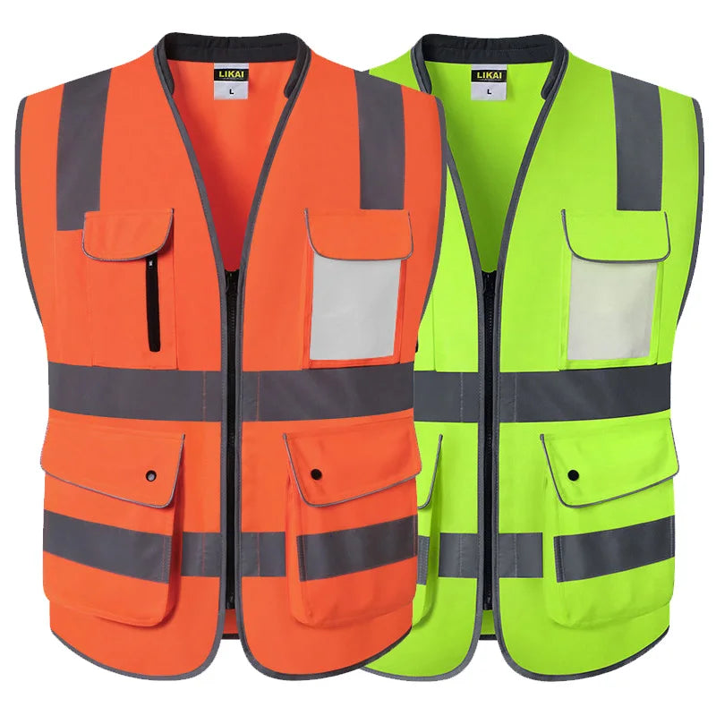 Road Work Vest for Man With Pockets Hi Vis Vest Outdoor Construction Protective Workwear Work Wear Vest