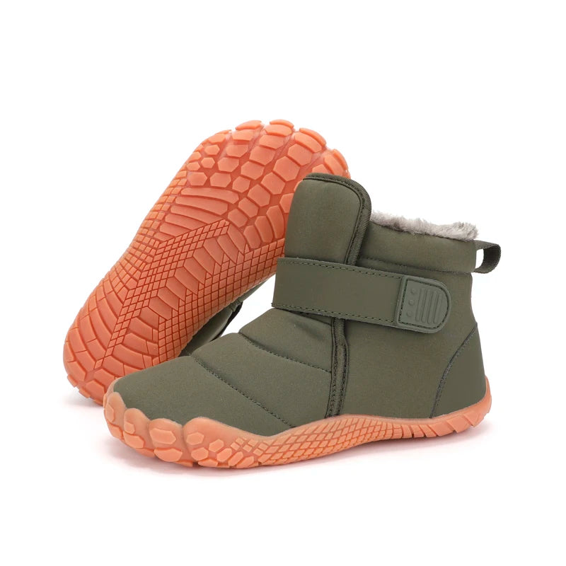 Kids Wide Toe Barefoot Snow Shoes Girls Ankle Winter Boots Warm Plush Boys Fur Shoes Children Minimalist Sneakers Boots