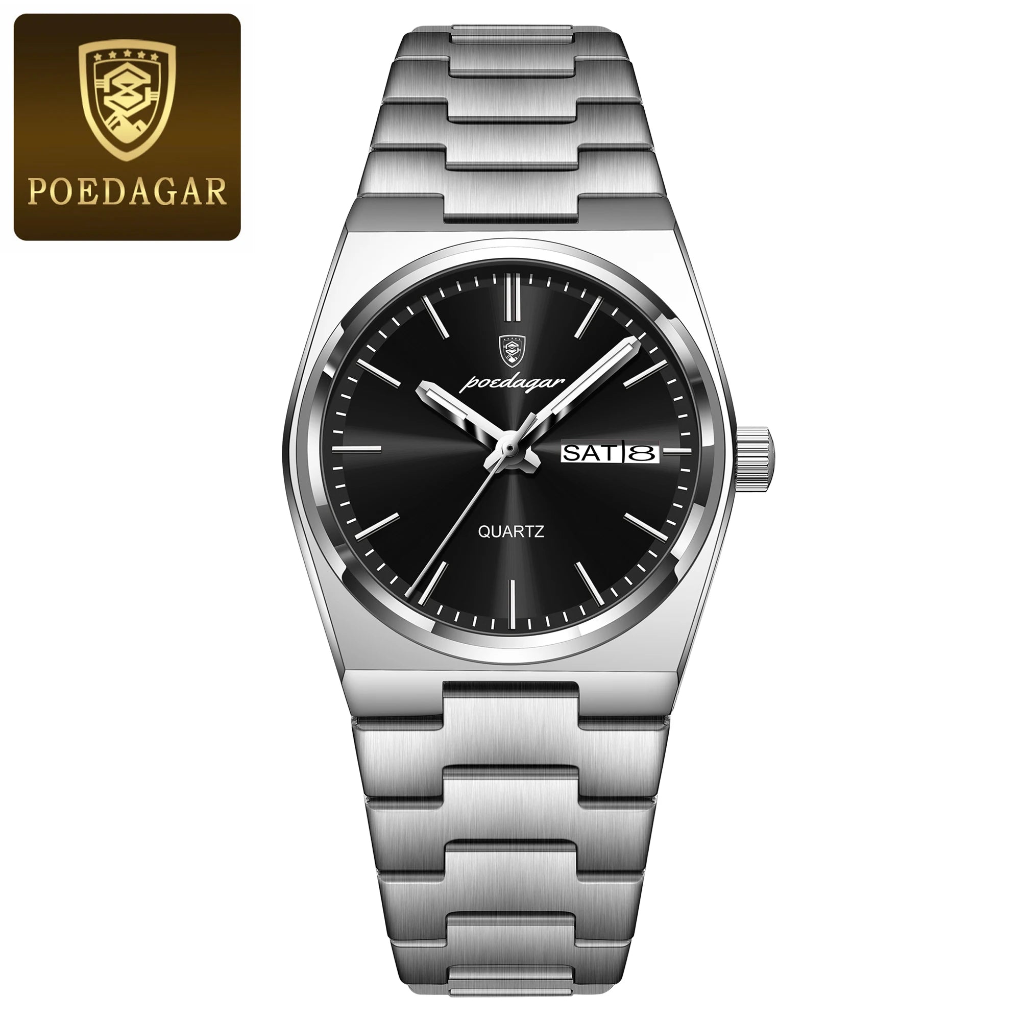 POEDAGAR Relojes Elegantes para Mujer Impermeable Luminoso Fecha Semana Reloj de Cuarzo de Acero Inoxidable para Mujer Reloj de Pulsera de Moda