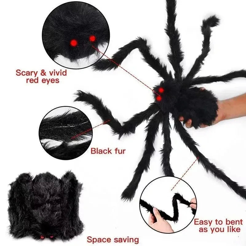 Araña Grande de Peluche de Halloween, Decoración de Halloween de Terror, Accesorio de Fiesta, Decoración Gigante de Araña para Exteriores de 30-200cm, Broma de Cámara, Araña Negra